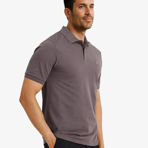 Rare Rabbit Men's Clif Dusky Purple Cotton Fabric Short Sleeves Printed Detailing On Collar Regular Fit Plain Knit Polo T-Shirt
