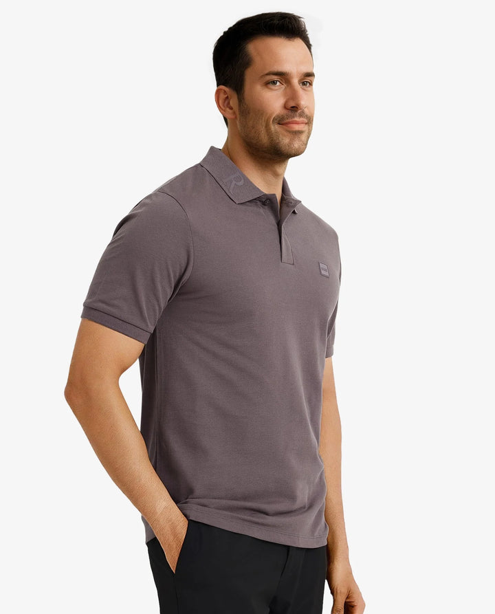 Rare Rabbit Men's Clif Dusky Purple Cotton Fabric Short Sleeves Printed Detailing On Collar Regular Fit Plain Knit Polo T-Shirt