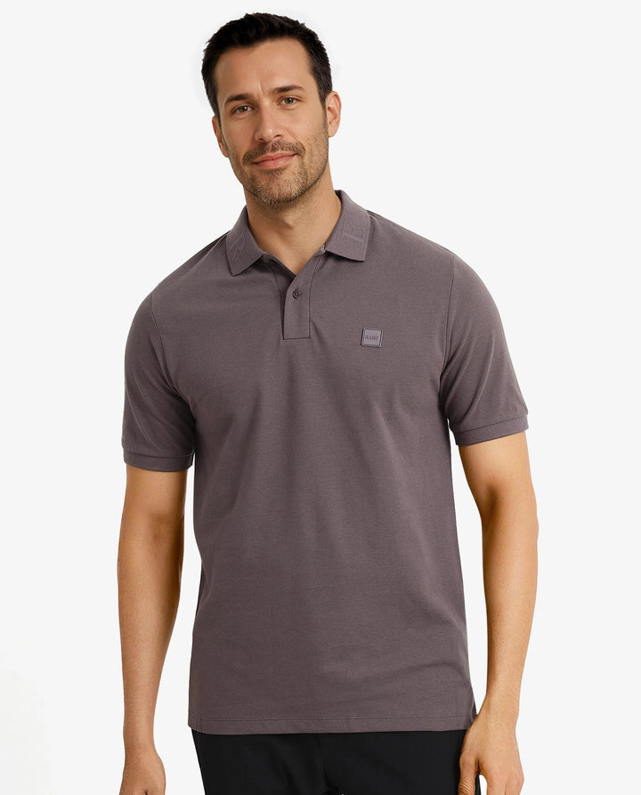 Rare Rabbit Men's Clif Dusky Purple Cotton Fabric Short Sleeves Printed Detailing On Collar Regular Fit Plain Knit Polo T-Shirt