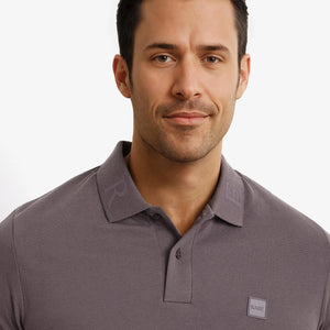 Rare Rabbit Men's Clif Dusky Purple Cotton Fabric Short Sleeves Printed Detailing On Collar Regular Fit Plain Knit Polo T-Shirt