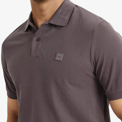 Rare Rabbit Men's Clif Dusky Purple Cotton Fabric Short Sleeves Printed Detailing On Collar Regular Fit Plain Knit Polo T-Shirt