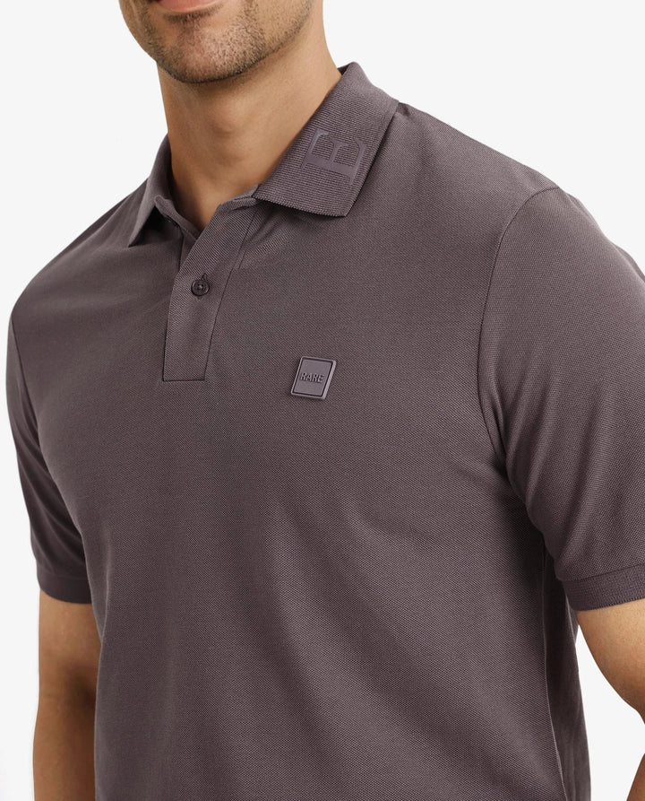 Rare Rabbit Men's Clif Dusky Purple Cotton Fabric Short Sleeves Printed Detailing On Collar Regular Fit Plain Knit Polo T-Shirt