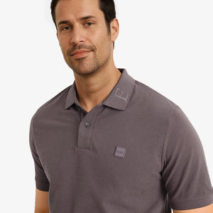 Rare Rabbit Men's Clif Dusky Purple Cotton Fabric Short Sleeves Printed Detailing On Collar Regular Fit Plain Knit Polo T-Shirt