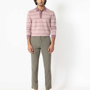 Rare Rabbit Men's Clove Dusky Pink Cotton Fabric Collared Neck Full Sleeves Striped Polo T-Shirt