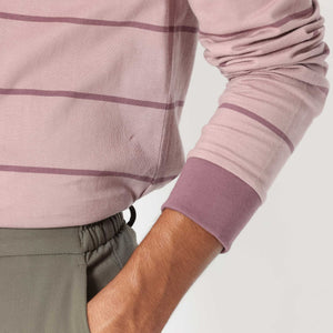 Rare Rabbit Men's Clove Dusky Pink Cotton Fabric Collared Neck Full Sleeves Striped Polo T-Shirt