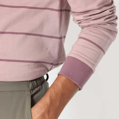 Rare Rabbit Men's Clove Dusky Pink Cotton Fabric Collared Neck Full Sleeves Striped Polo T-Shirt