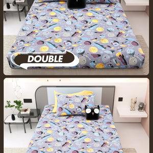 Future Astronaut Purple Soft Cotton Kids Bed Sheet Combo of 2