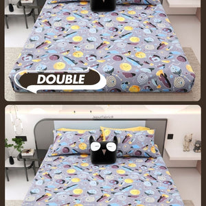 Future Astronaut Purple Soft Cotton Kids Bed Sheet Combo of 2
