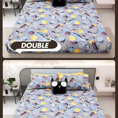 Future Astronaut Purple Soft Cotton Kids Bed Sheet Combo of 2