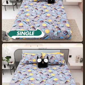 Future Astronaut Purple Soft Cotton Kids Bed Sheet Combo of 2