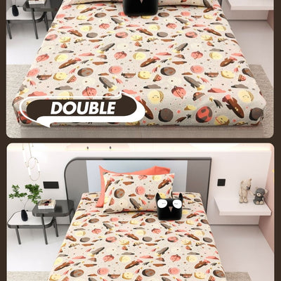 Future Astronaut Beige Soft Cotton Kids Bed Sheet Combo of 2