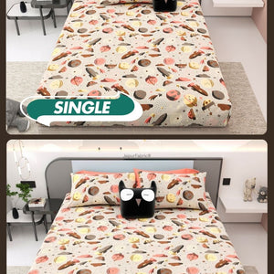 Future Astronaut Beige Soft Cotton Kids Bed Sheet Combo of 2