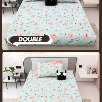 Playtime Pals Blue Pastel Soft Cotton Kids Bed Sheet Combo of 2