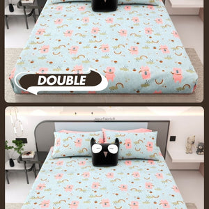Playtime Pals Blue Pastel Soft Cotton Kids Bed Sheet Combo of 2