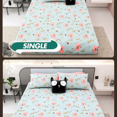 Playtime Pals Blue Pastel Soft Cotton Kids Bed Sheet Combo of 2