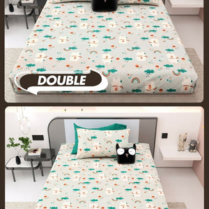 Playtime Pals Green Pastel Soft Cotton Kids Bed Sheet Combo of 2