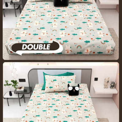 Playtime Pals Green Pastel Soft Cotton Kids Bed Sheet Combo of 2