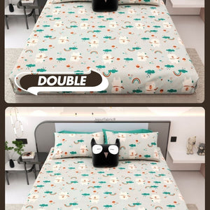 Playtime Pals Green Pastel Soft Cotton Kids Bed Sheet Combo of 2