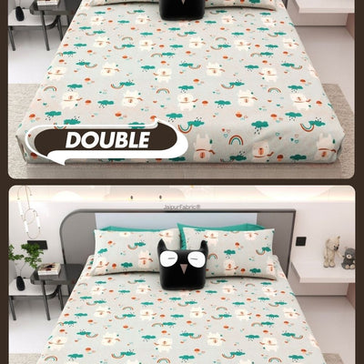 Playtime Pals Green Pastel Soft Cotton Kids Bed Sheet Combo of 2