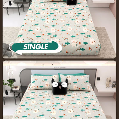 Playtime Pals Green Pastel Soft Cotton Kids Bed Sheet Combo of 2