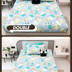 Cuteness Overloaded Blue Soft Cotton Kids Bed Sheet Combo of 2