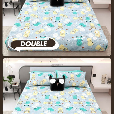Cuteness Overloaded Blue Soft Cotton Kids Bed Sheet Combo of 2