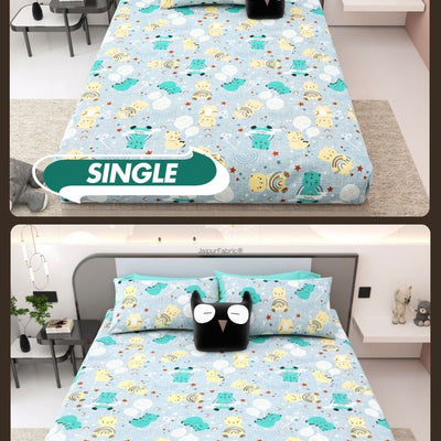 Cuteness Overloaded Blue Soft Cotton Kids Bed Sheet Combo of 2