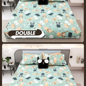Cuteness Overloaded Green Soft Cotton Kids Bed Sheet Combo of 2