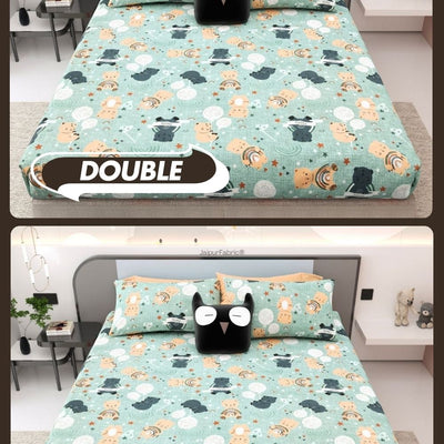 Cuteness Overloaded Green Soft Cotton Kids Bed Sheet Combo of 2