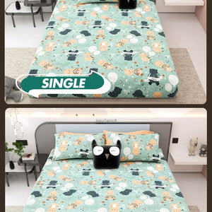 Cuteness Overloaded Green Soft Cotton Kids Bed Sheet Combo of 2
