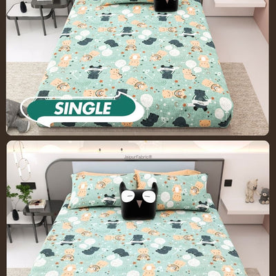 Cuteness Overloaded Green Soft Cotton Kids Bed Sheet Combo of 2