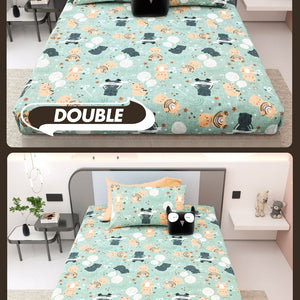 Cuteness Overloaded Green Soft Cotton Kids Bed Sheet Combo of 2