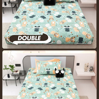 Cuteness Overloaded Green Soft Cotton Kids Bed Sheet Combo of 2