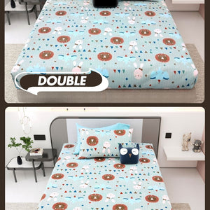 Animal Carnival Pastel Blue Soft Cotton Kids Bed Sheet Combo of 2