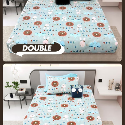 Animal Carnival Pastel Blue Soft Cotton Kids Bed Sheet Combo of 2