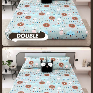 Animal Carnival Pastel Blue Soft Cotton Kids Bed Sheet Combo of 2