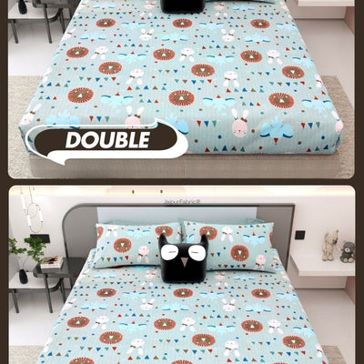 Animal Carnival Pastel Blue Soft Cotton Kids Bed Sheet Combo of 2