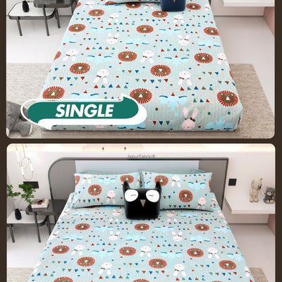 Animal Carnival Pastel Blue Soft Cotton Kids Bed Sheet Combo of 2