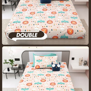 Animal Carnival Peach Soft Cotton Kids Bed Sheet Combo of 2