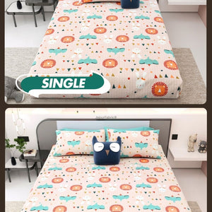 Animal Carnival Peach Soft Cotton Kids Bed Sheet Combo of 2