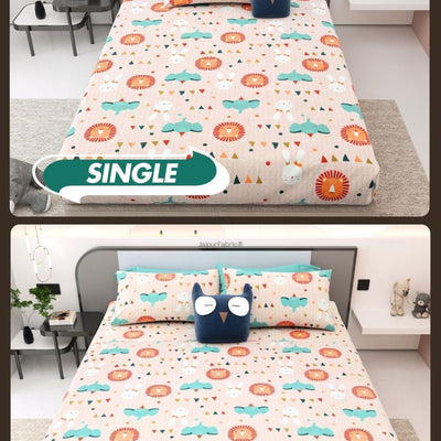 Animal Carnival Peach Soft Cotton Kids Bed Sheet Combo of 2