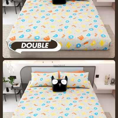 ABC Alphabet Adventure Orange and Blue Soft Cotton Kids Bed Sheet Combo of 2