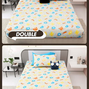 ABC Alphabet Adventure Orange and Blue Soft Cotton Kids Bed Sheet Combo of 2