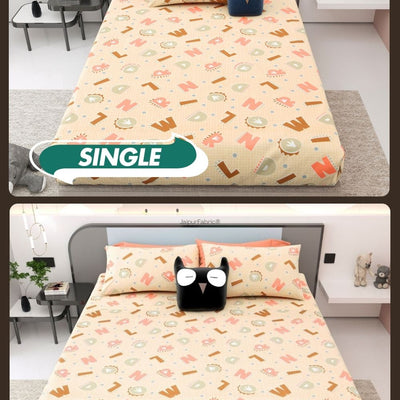 ABC Alphabet Adventure Peach & Beige Soft Cotton Kids Bed Sheet Combo of 2