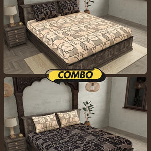 Sneaky Shell Black and Brown King Size Bedsheet Combo of 2