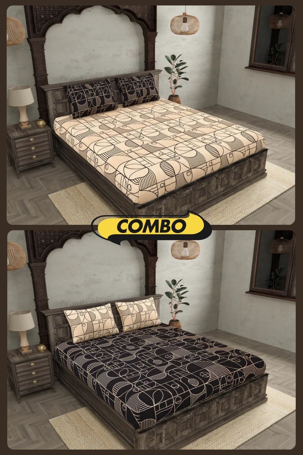 Sneaky Shell Black and Brown King Size Bedsheet Combo of 2