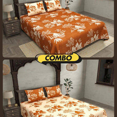 Royal Heritage Dark and Light King Size Bedsheet Combo of 2