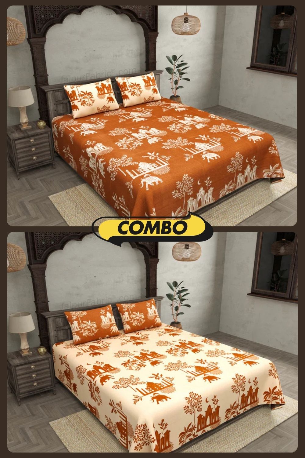 Royal Heritage Dark and Light King Size Bedsheet Combo of 2