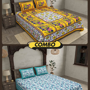 COMBO351 Beautiful Multicolor 2 Bedsheet + 4 Pillow Cover