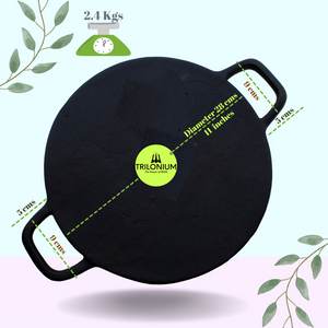 Trilonium Pre-Seasoned Cast Iron Concave Roti - Dosa Tawa | Gas & Induction Compatible | Black